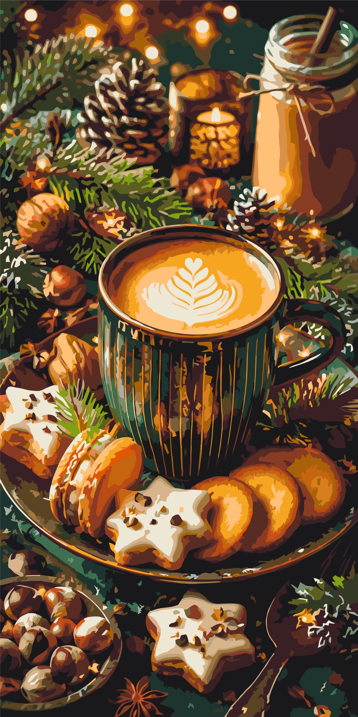Cafea de Crăciun – pictură pe numere 40×80 cm
