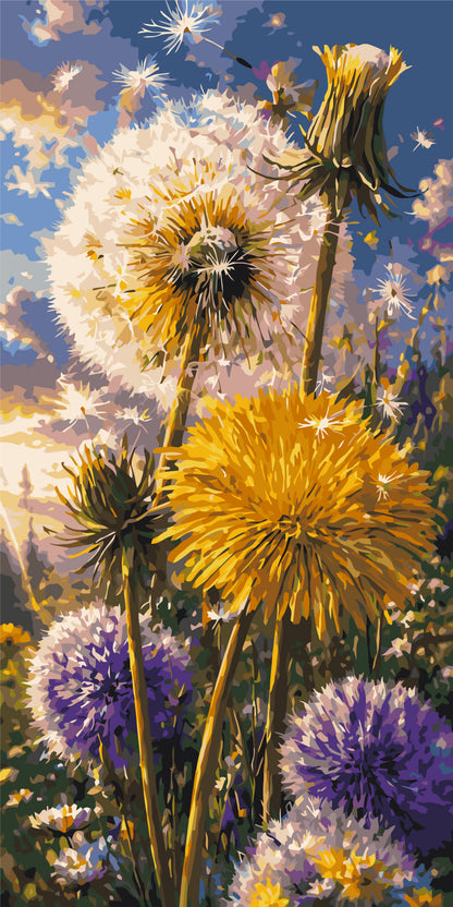 Păpădii însorite – pictură pe numere 40×80 cm