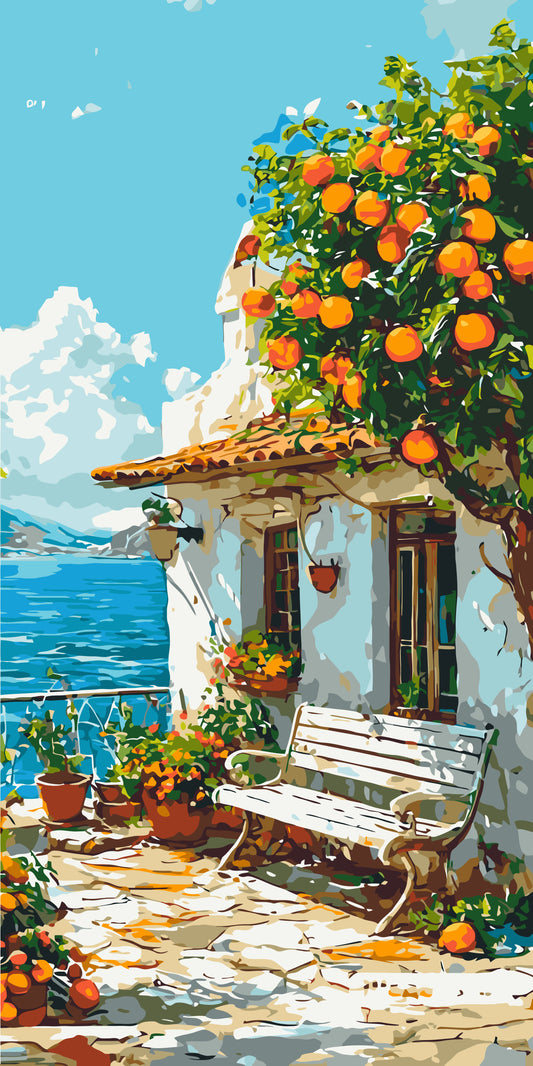 Pictură pe numere – terasă italiană cu portocal