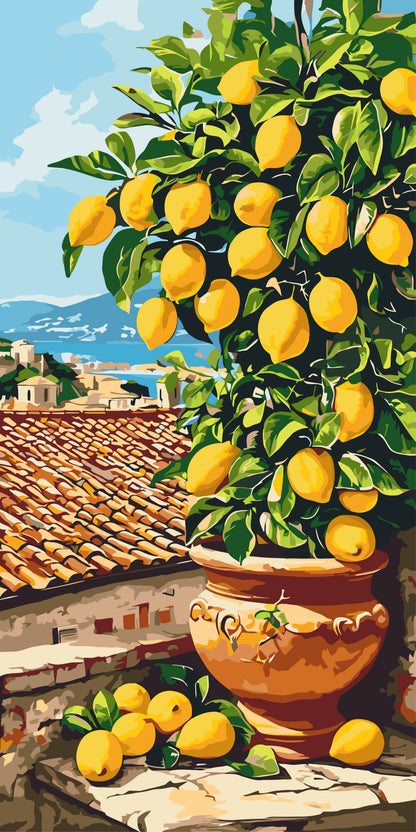 Pictură pe numere pe șasiu 40×80 cm – Lămâi în ghiveci – Natură statică – LW 5116