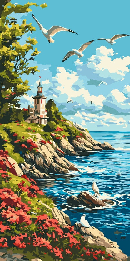 Pictură pe numere pe șasiu 40×80 cm – Dimineață la mare – Peisaj – LW 5118