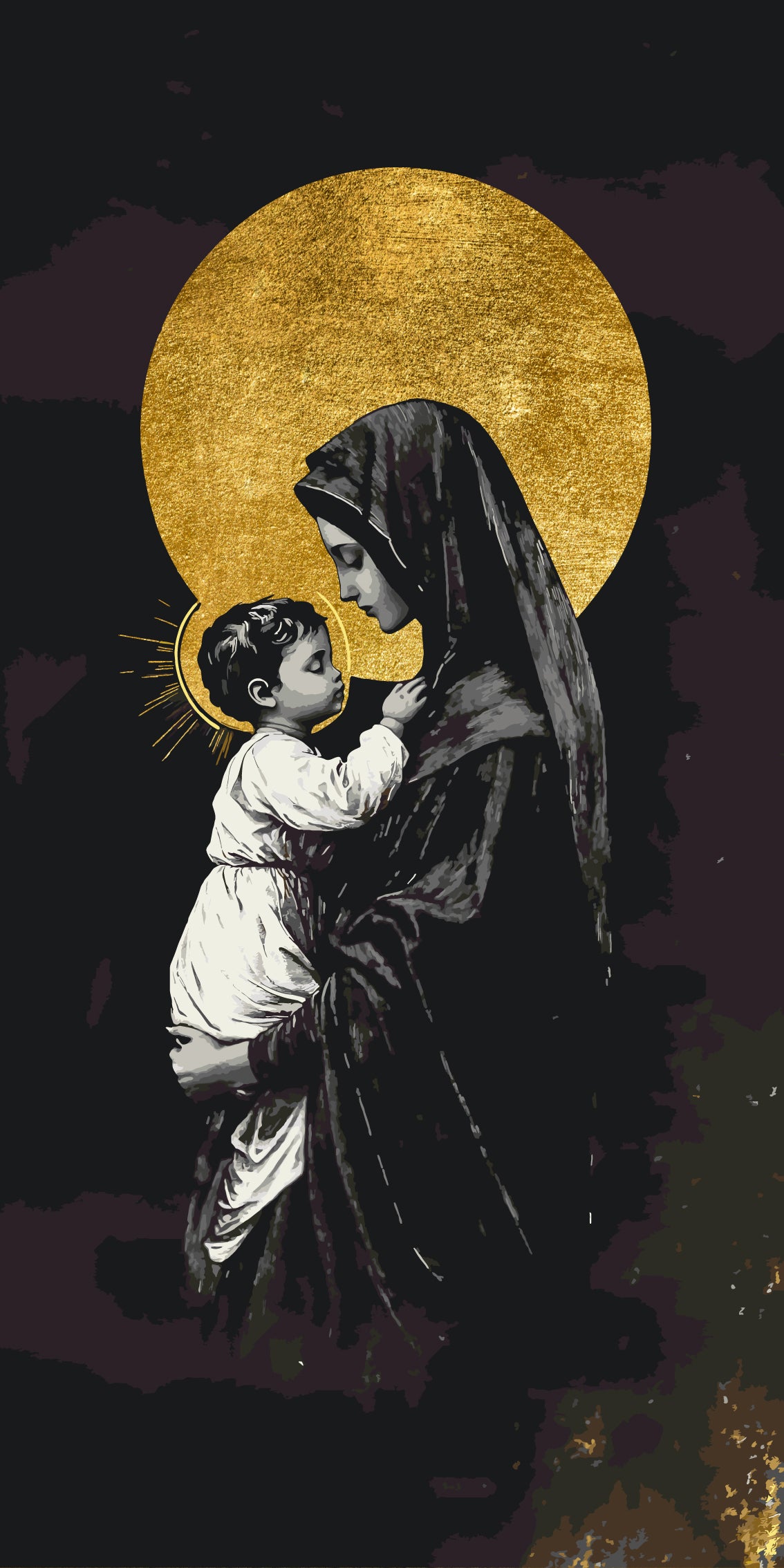 Pictură pe numere pe șasiu 40×80 cm – Maria și Iisus cu culori metalice – Religie – LW 5128