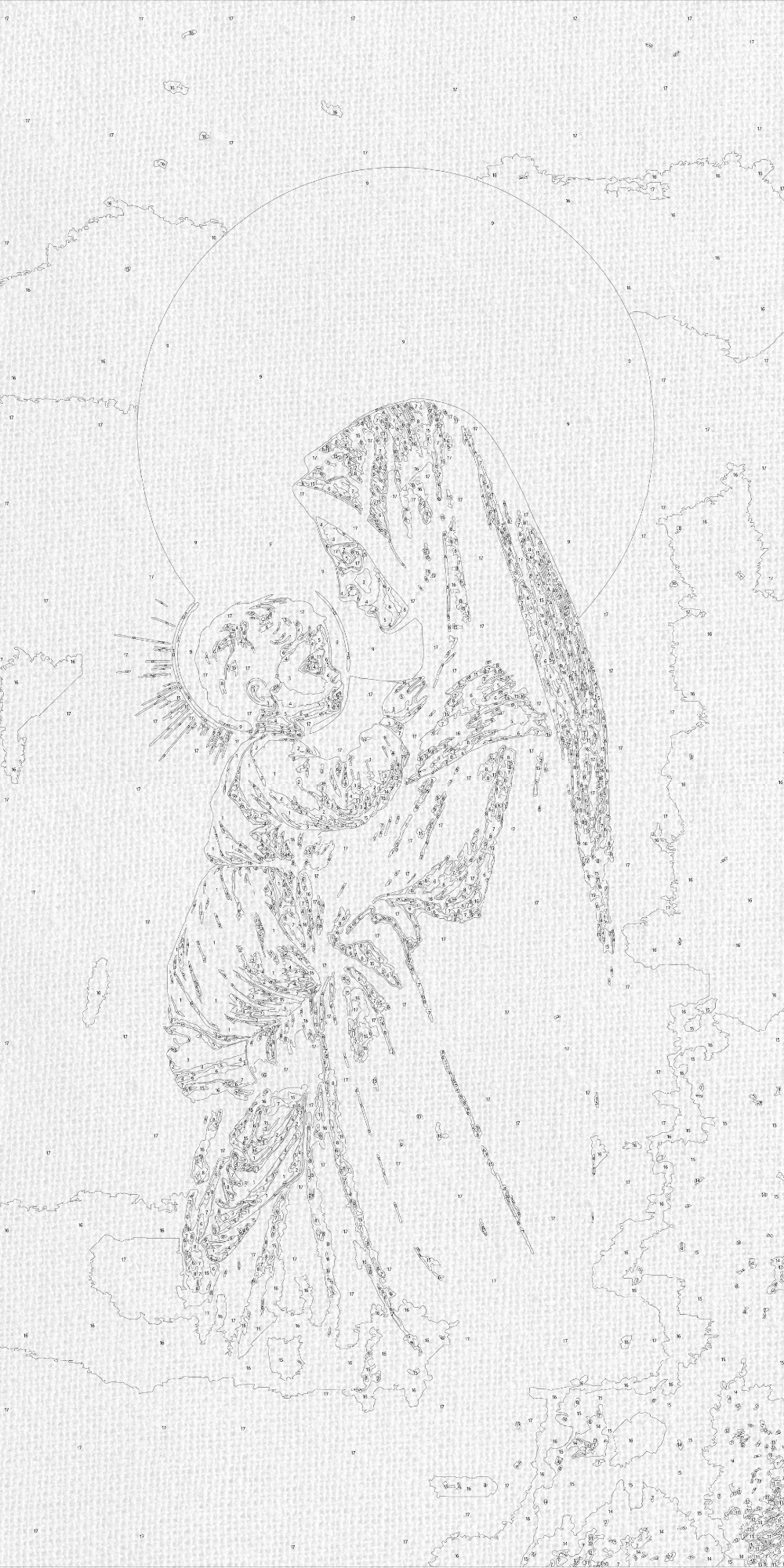 Pictură pe numere pe șasiu 40×80 cm – Maria și Iisus cu culori metalice – Religie – LW 5128