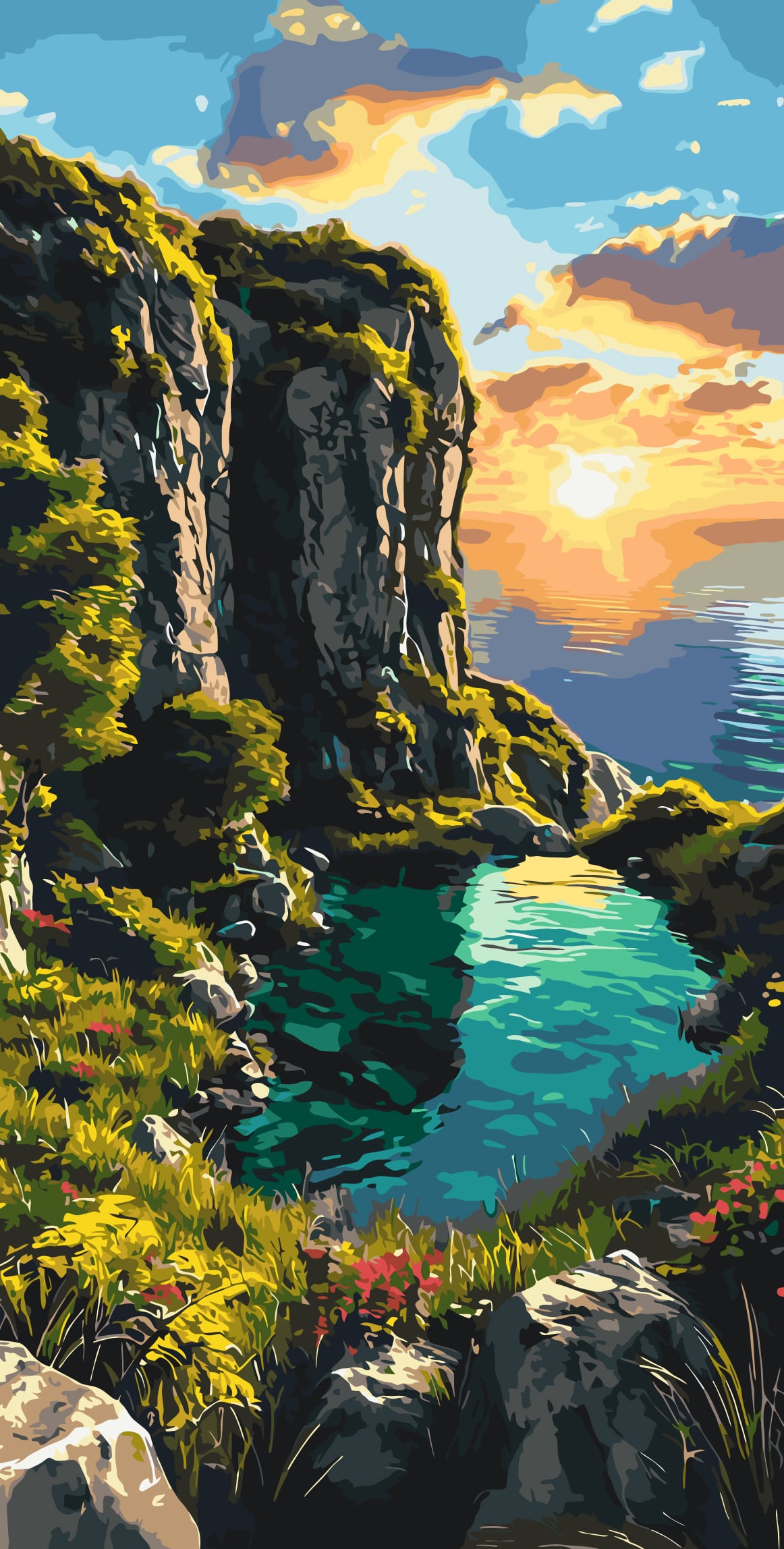 Pictură pe numere pe șasiu 40×80 cm – Golf în amurg – Peisaj – LW 5129