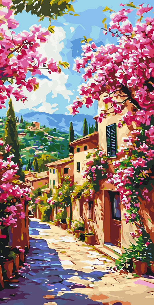 Pictură pe numere – străduță înflorită în Toscana