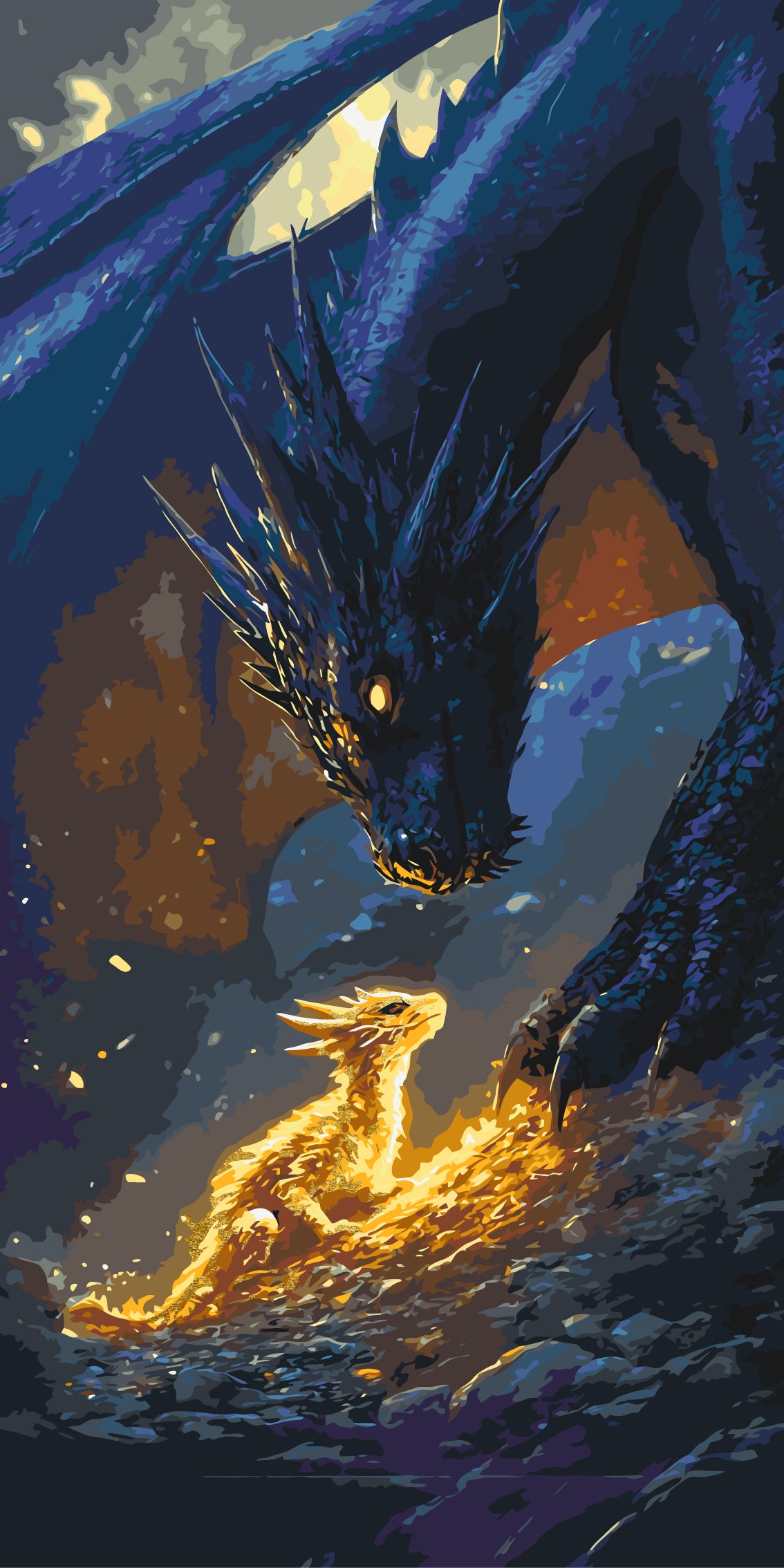 Pictură pe numere pe șasiu 40×80 cm – Fourth Wing, întâlnirea cu dragonul cu culori metalice – Fantasy/Eroi de film/Animale – LW 5140