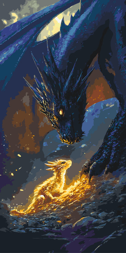 Pictură pe numere pe șasiu 40×80 cm – Fourth Wing, întâlnirea cu dragonul cu culori metalice – Fantasy/Eroi de film/Animale – LW 5140