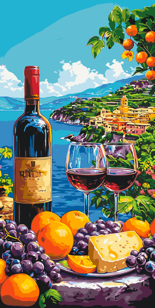 Pictură pe numere – vin și fructe pe coastă