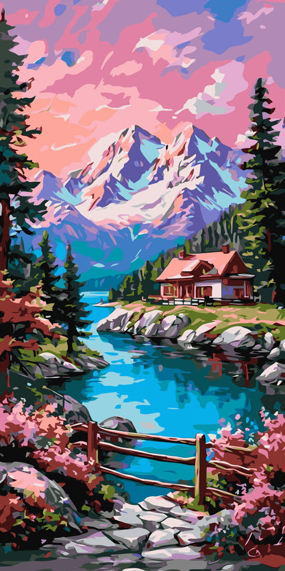Pictură pe numere pe șasiu 40×80 cm – Liniștea piscurilor – Peisaj – LW 5146