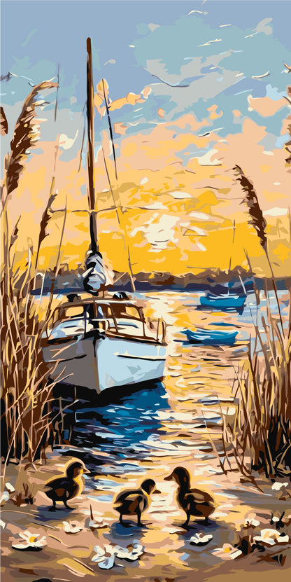 Pictură pe numere pe șasiu 40×80 cm – Seară de vară – Peisaj/Animale – LW 5150