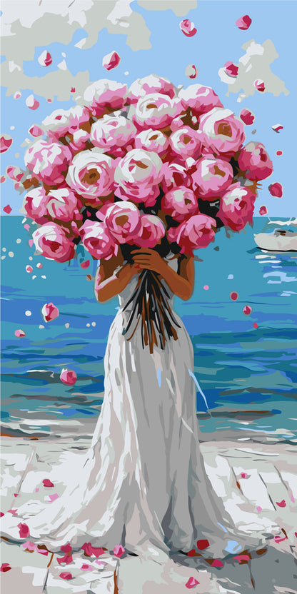 Pictură pe numere pe șasiu 40×80 cm – Îmbrățișarea trandafirilor – Flori/Oameni – LW 5152