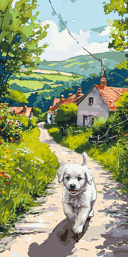 Pictură pe numere pe șasiu 40×80 cm – Cățel fericit – Peisaj/Animale – LW 5165