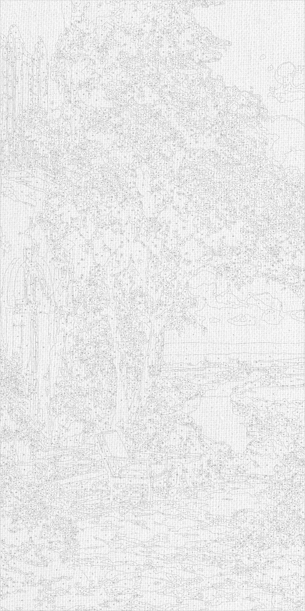 Pictură pe numere pe șasiu 40×80 cm – Grădină lângă râu – Peisaj/Flori – LW 5168