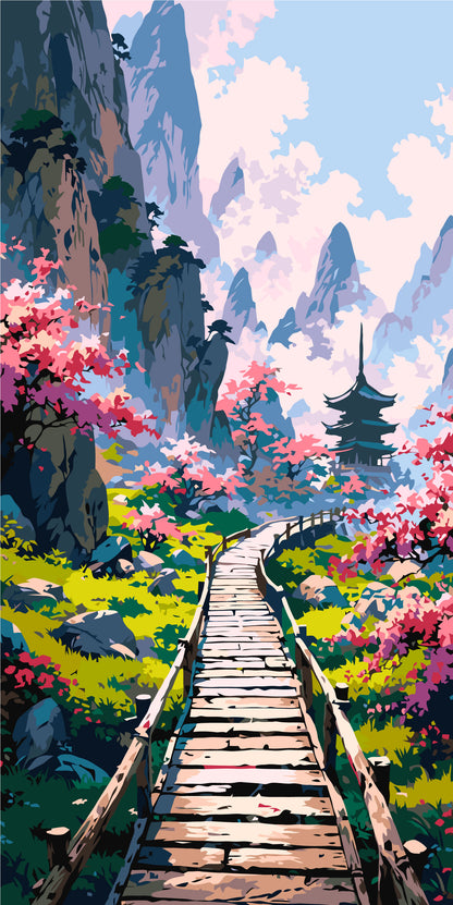 Pictură pe numere pe șasiu 40×80 cm – Grădină japoneză misterioasă – Peisaj – LW 5169