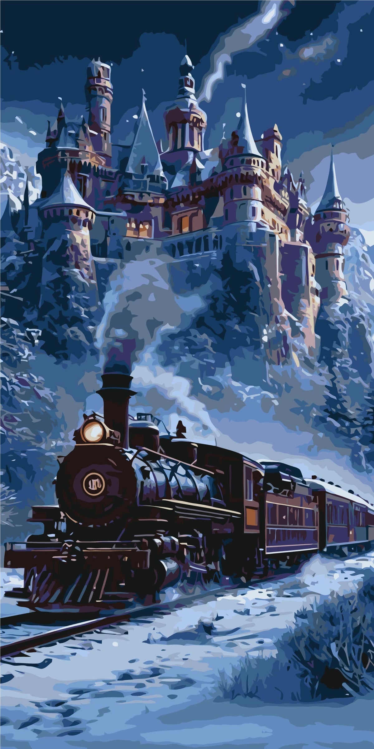 Pictură pe numere pe șasiu 40×80 cm – Drumul de iarnă spre vis – Iarnă/Crăciun/Peisaj – LW 5173