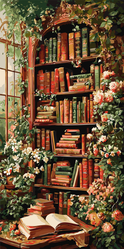 Pictură pe numere pe șasiu 40×80 cm – Bibliotecă sub iederă – Flori/Natură statică – LW 5182