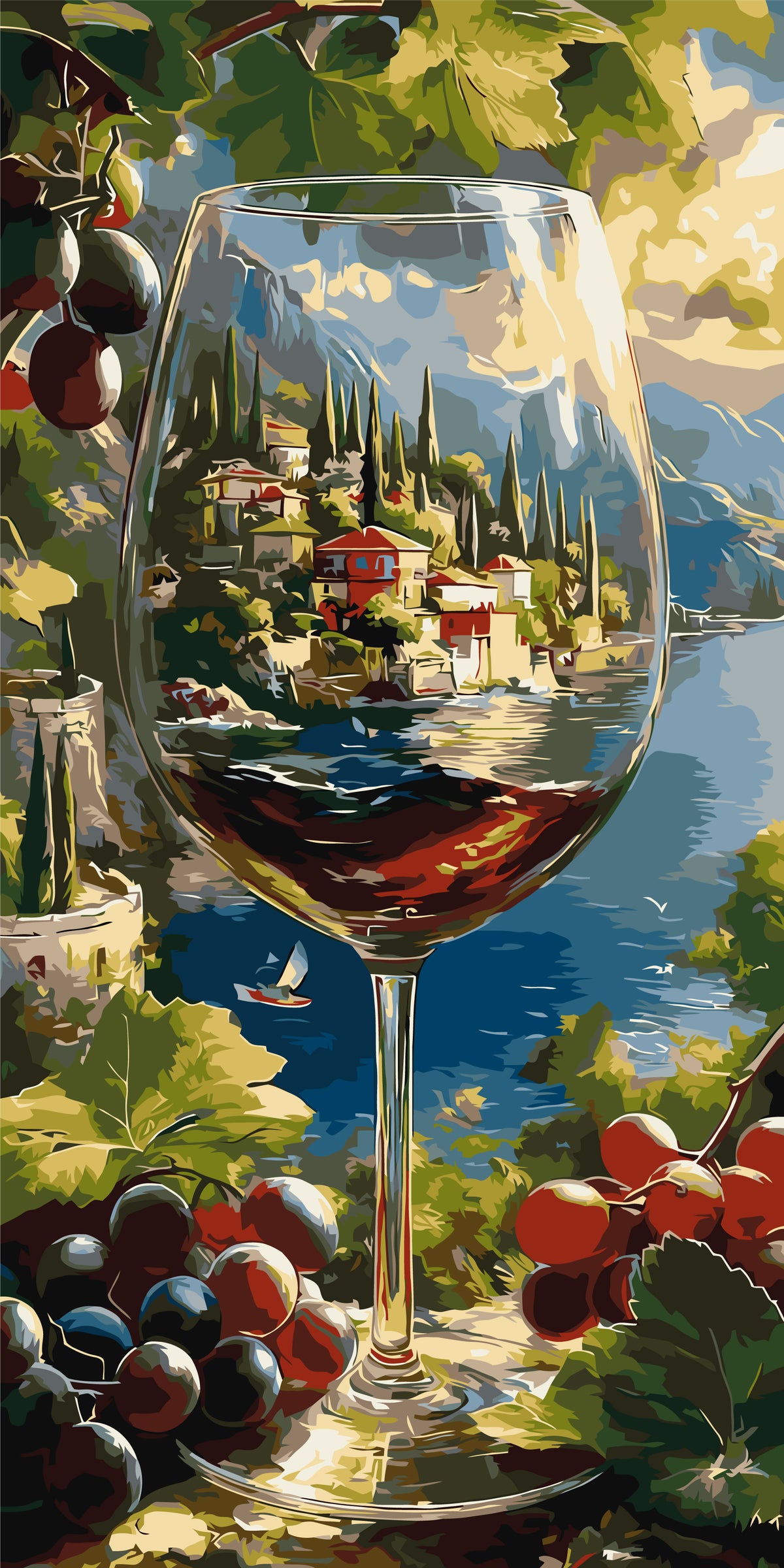 Pictură pe numere – lac italian într-un pahar de vin