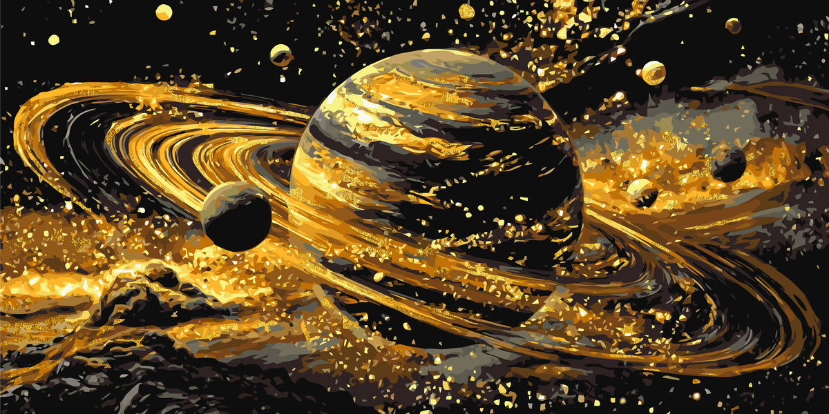 Pictură pe numere – planetă aurie cu inele