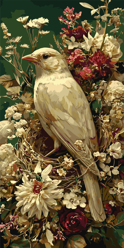 Pictură pe numere pe șasiu 40×80 cm – Păsărică printre petale – Animale/Flori – LW 5189