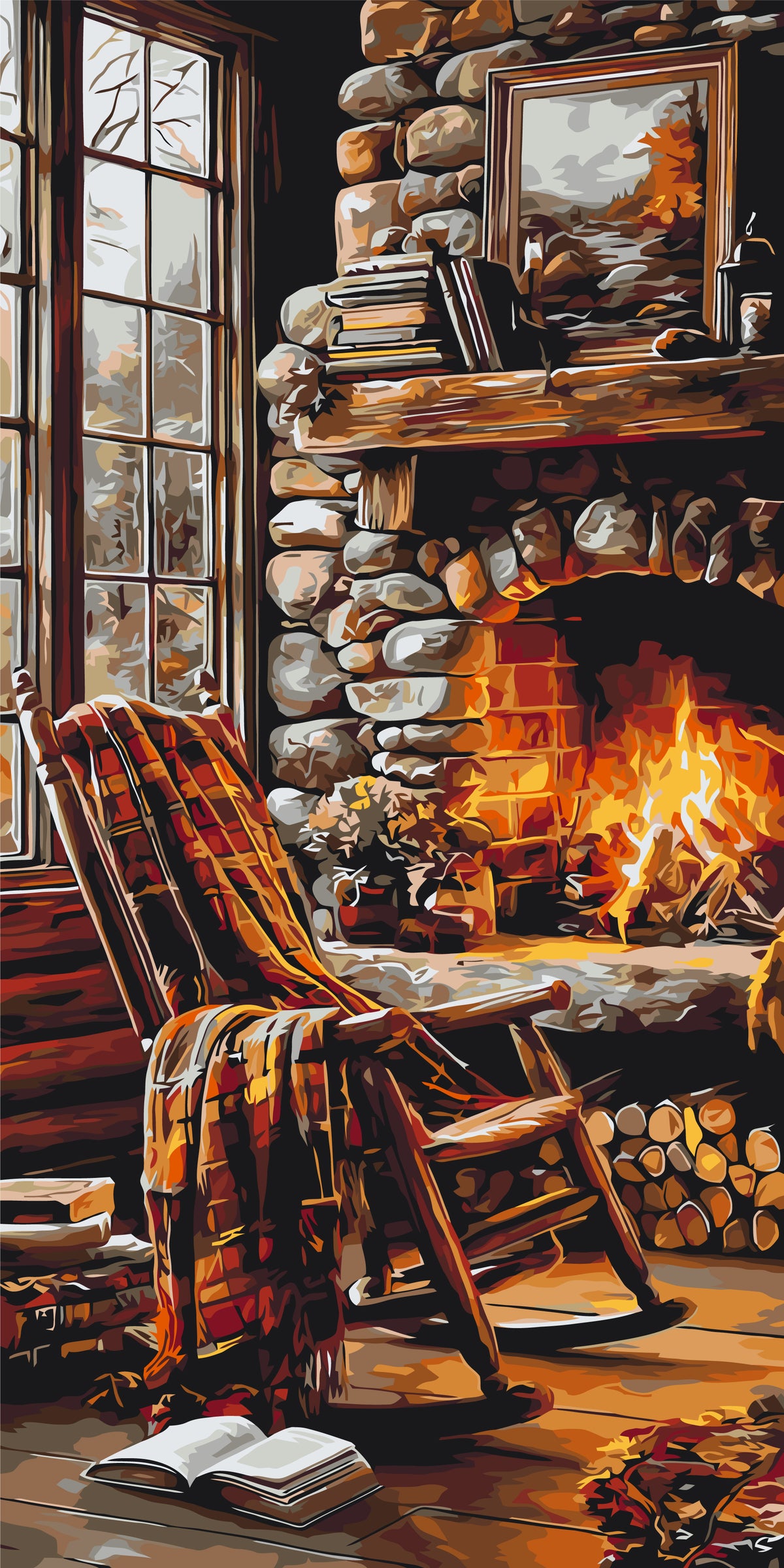 Pictură pe numere pe șasiu 40×80 cm – Șemineul de acasă – Natură statică – LW 5202