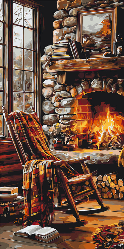 Pictură pe numere pe șasiu 40×80 cm – Șemineul de acasă – Natură statică – LW 5202