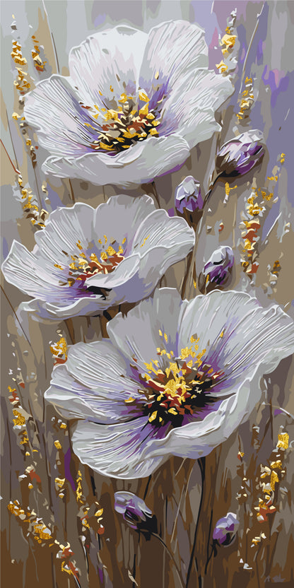 Pictură pe numere pe șasiu 40×80 cm – Flori delicate cu culori metalice – Flori – LW 5207