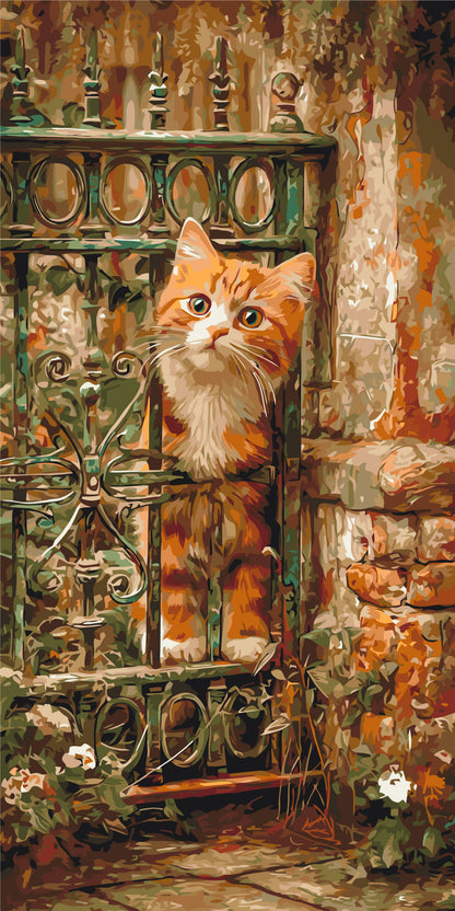 Pictură pe numere pe șasiu 40×80 cm – Pisoi în grădina vintage – Animale – LW 5209