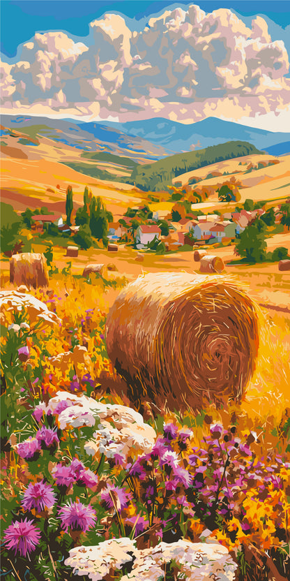 Pictură pe numere pe șasiu 40×80 cm – Flori în mijlocul secerișului cu culori metalice – Peisaj/Flori – LW 5211
