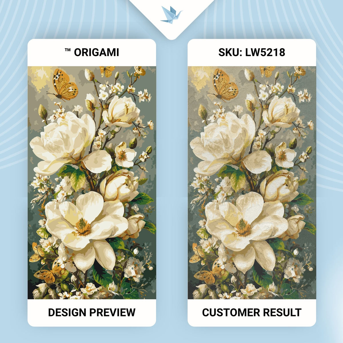 Pictură pe numere pe șasiu 40×80 cm – Magnolii și fluturi cu culori metalice – Flori – LW 5218