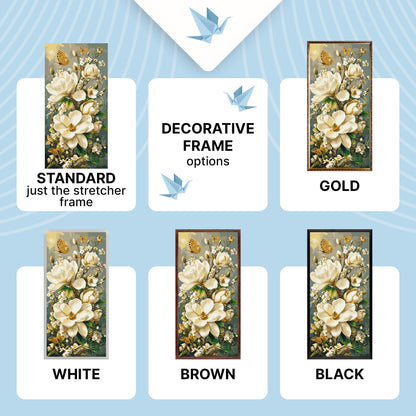 Pictură pe numere pe șasiu 40×80 cm – Magnolii și fluturi cu culori metalice – Flori – LW 5218
