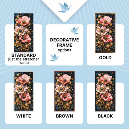 Pictură pe numere pe șasiu 40×80 cm – Maci cu culori metalice – Flori – LW 5235