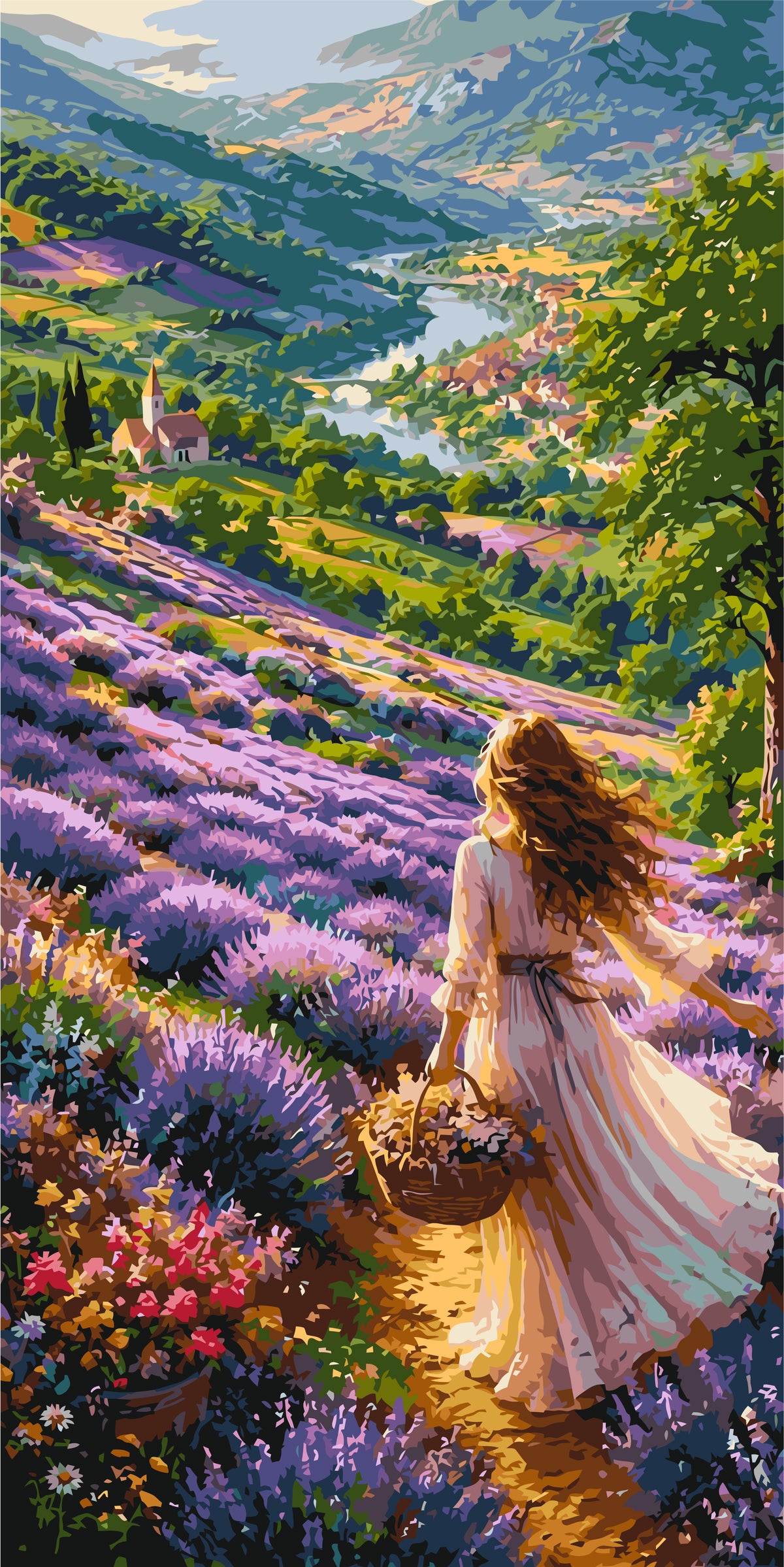 Pictură pe numere pe șasiu 40×80 cm – Fată printre levănțică – Peisaj/Oameni – LW 5236