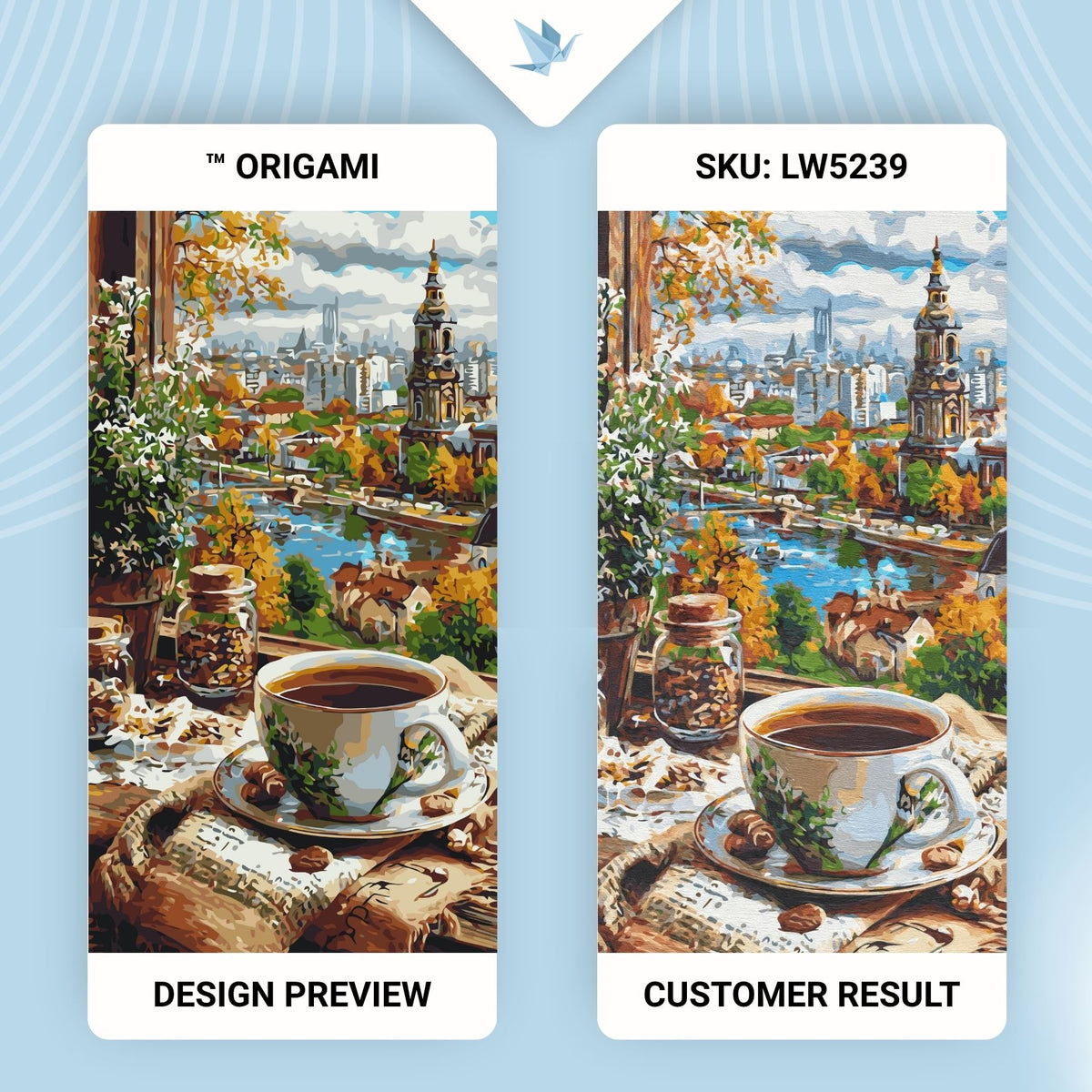 Pictură pe numere pe șasiu 40×80 cm – Cafea cu vedere spre orașul vechi – Peisaj/Natură statică – LW 5239