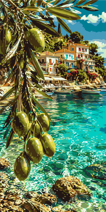 Pictură pe numere pe șasiu 40×80 cm – Vis mediteranean – paradisul măslinilor – Peisaj – LW 5247