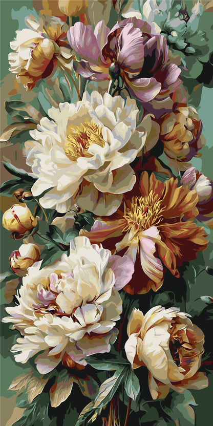 Pictură pe numere pe șasiu 40×80 cm – Buchet maiestuos de bujori – Flori – LW 5250