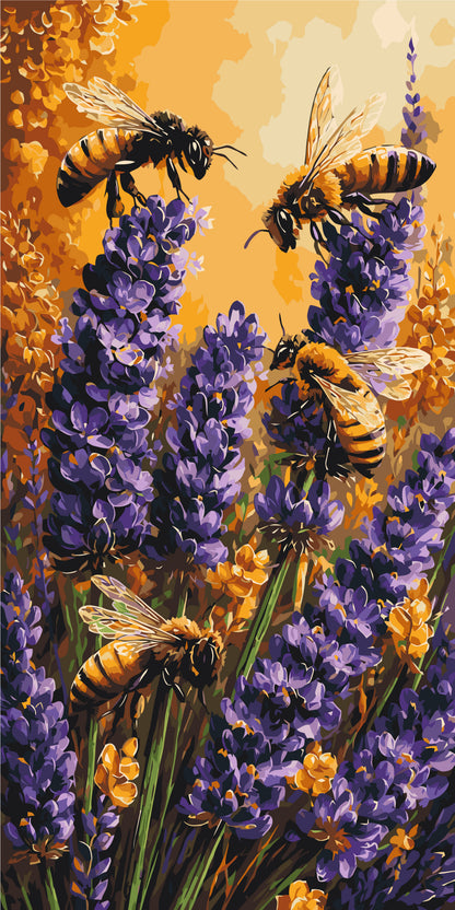 Pictură pe numere pe șasiu 40×80 cm – Albine în levănțică – Peisaj/Flori/Animale – LW 5256