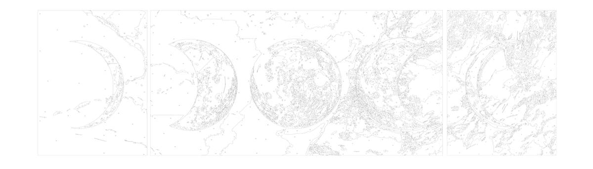 Pictură pe numere 40×150 cm – Aurul universului cu culori metalice (triptic) – Spațiu – LW 7000