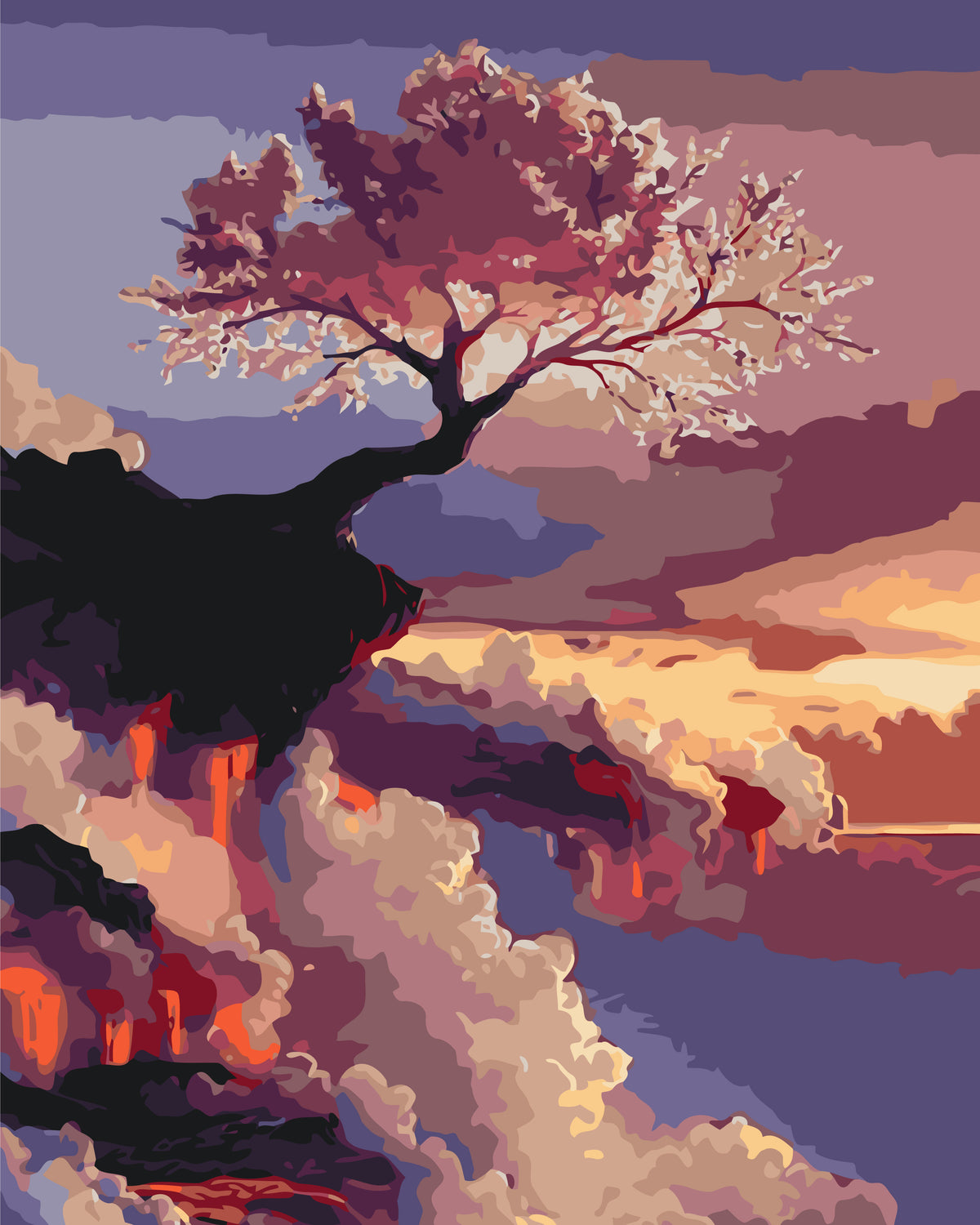 Pictură pe numere – sakura deasupra unei mări de nori