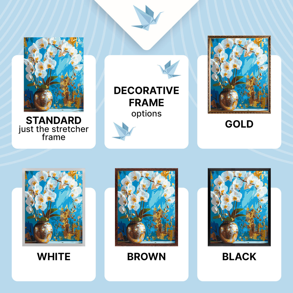 Pictură pe numere pe șasiu 40×50 cm – Orhidee albă cu culori metalice – Flori – LW 8100
