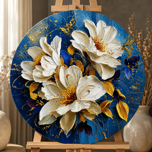 Pictură pe numere – magnolii albe, tablou rotund