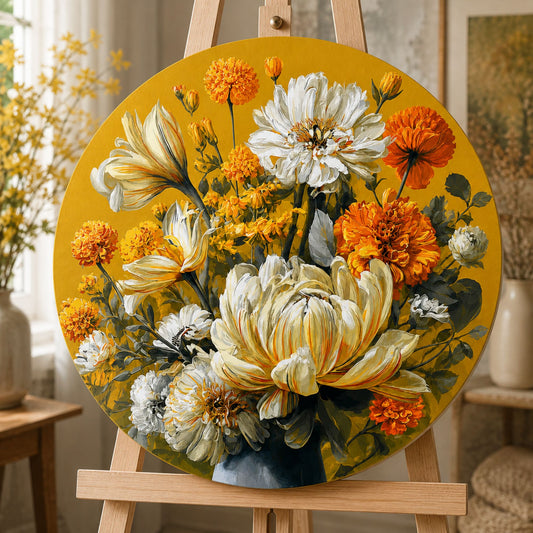 Pictură pe numere – buchet însorit, tablou rotund