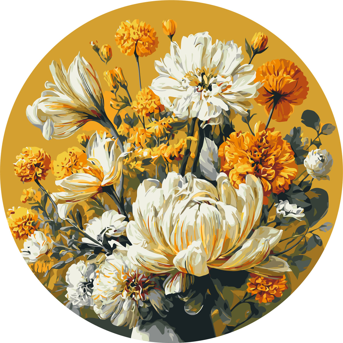 Pictură pe numere rotundă Ø45 cm – Buchet însorit – Flori – OR 2006