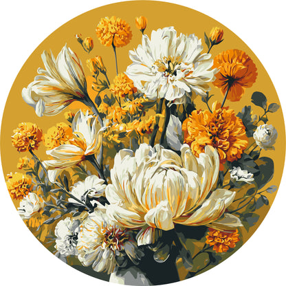 Pictură pe numere rotundă Ø45 cm – Buchet însorit – Flori – OR 2006