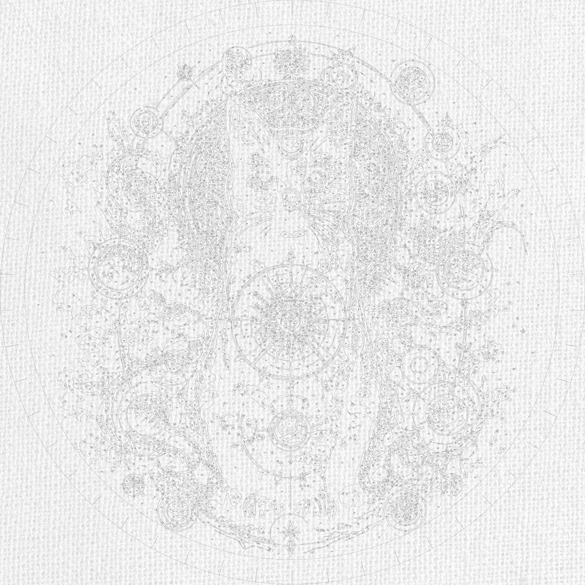 Pictură pe numere rotundă Ø45 cm – Pisica, păzitoarea stelelor cu culori metalice – Animale/Spațiu – OR 2013