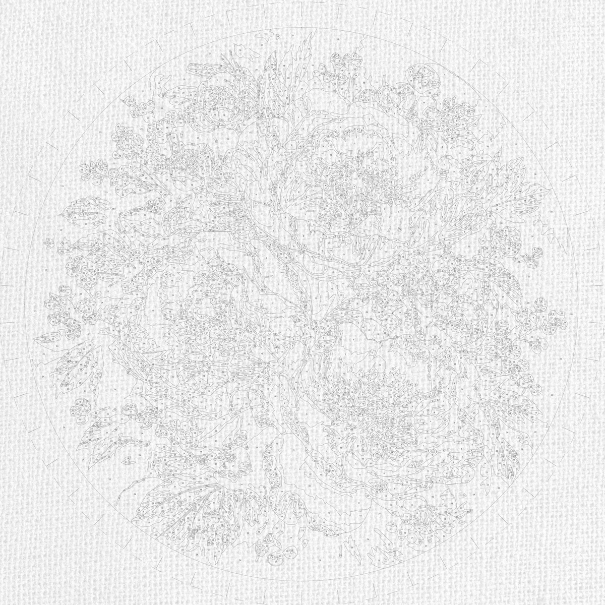 Pictură pe numere rotundă Ø45 cm – Bujori cu culori metalice – Flori – OR 2014