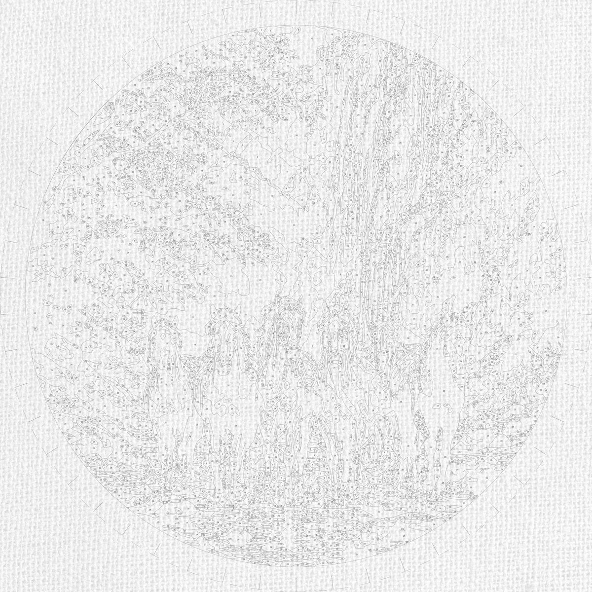 Pictură pe numere rotundă Ø45 cm – Cai sălbatici la cascadă – Peisaj/Animale – OR 2018