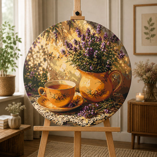 Pictură pe numere – ceai de levănțică, tablou rotund