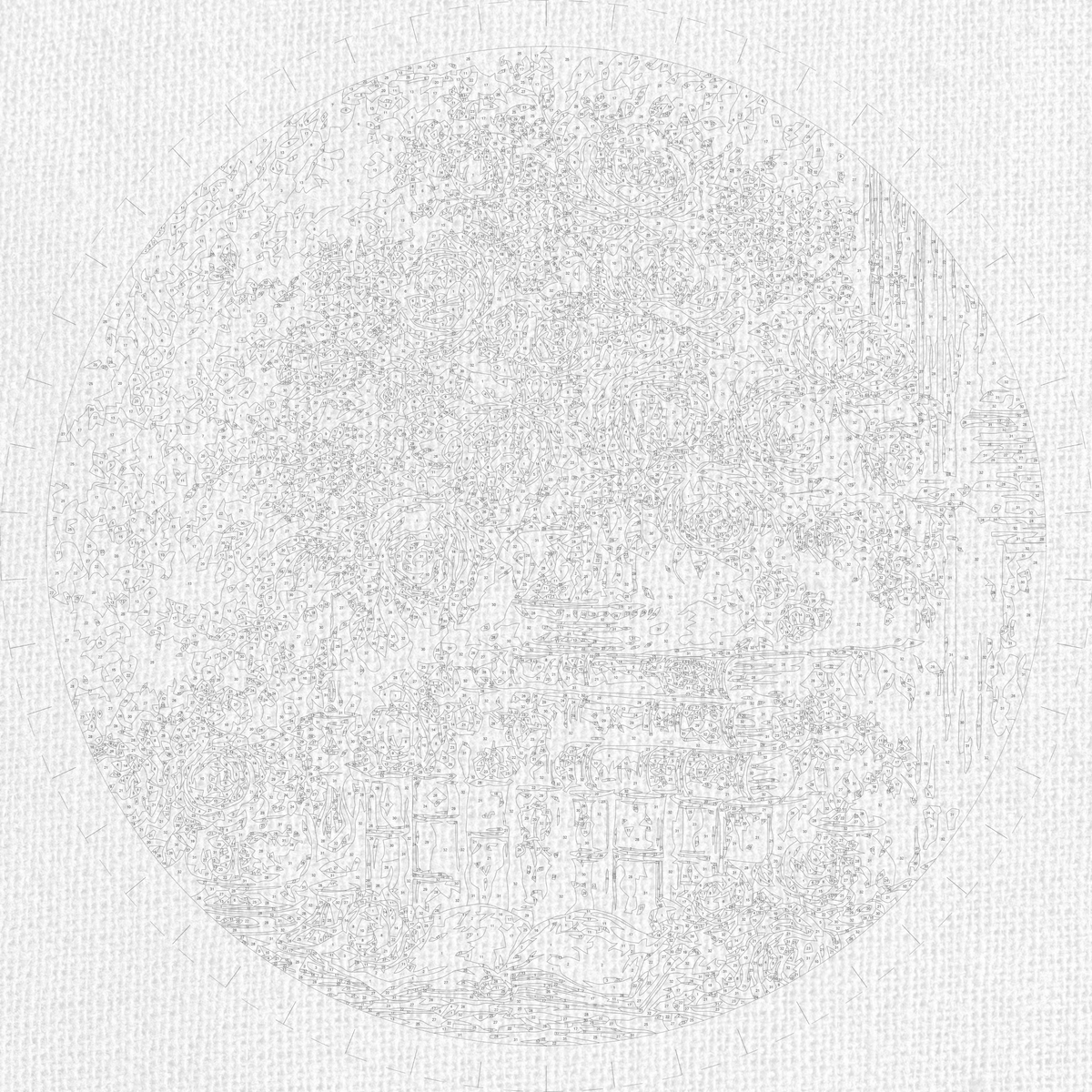 Pictură pe numere rotundă Ø45 cm – Bibliotecă cu trandafiri – Flori/Natură statică – OR 2031