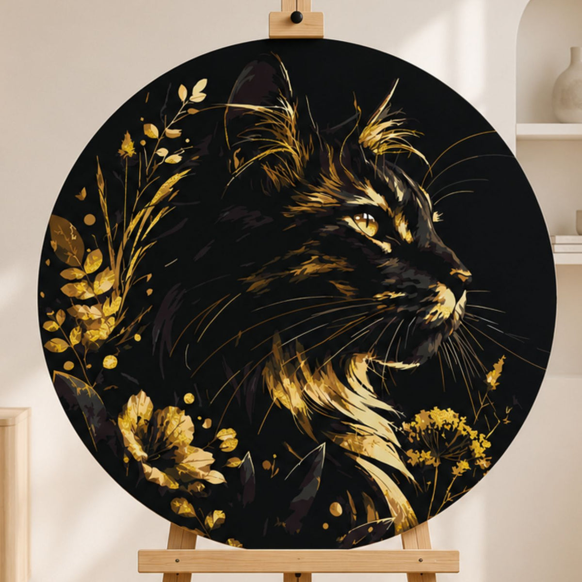 Pictură pe numere rotundă Ø45 cm – Motan negru – Animale – OR 2042