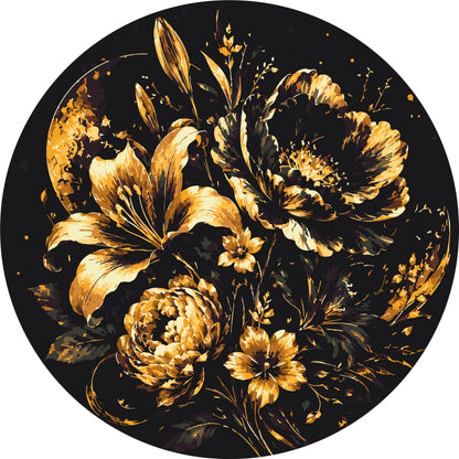 Pictură pe numere rotundă Ø45 cm – Crini și bujori cu culori metalice – Flori – OR 2043